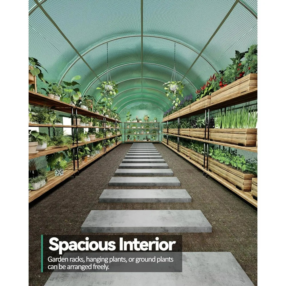 Expansive 27x10x7 Ft Outdoor Greenhouse with Hinged Door, 16 Ventilation Meshes, Robust Galvanized Steel Construction