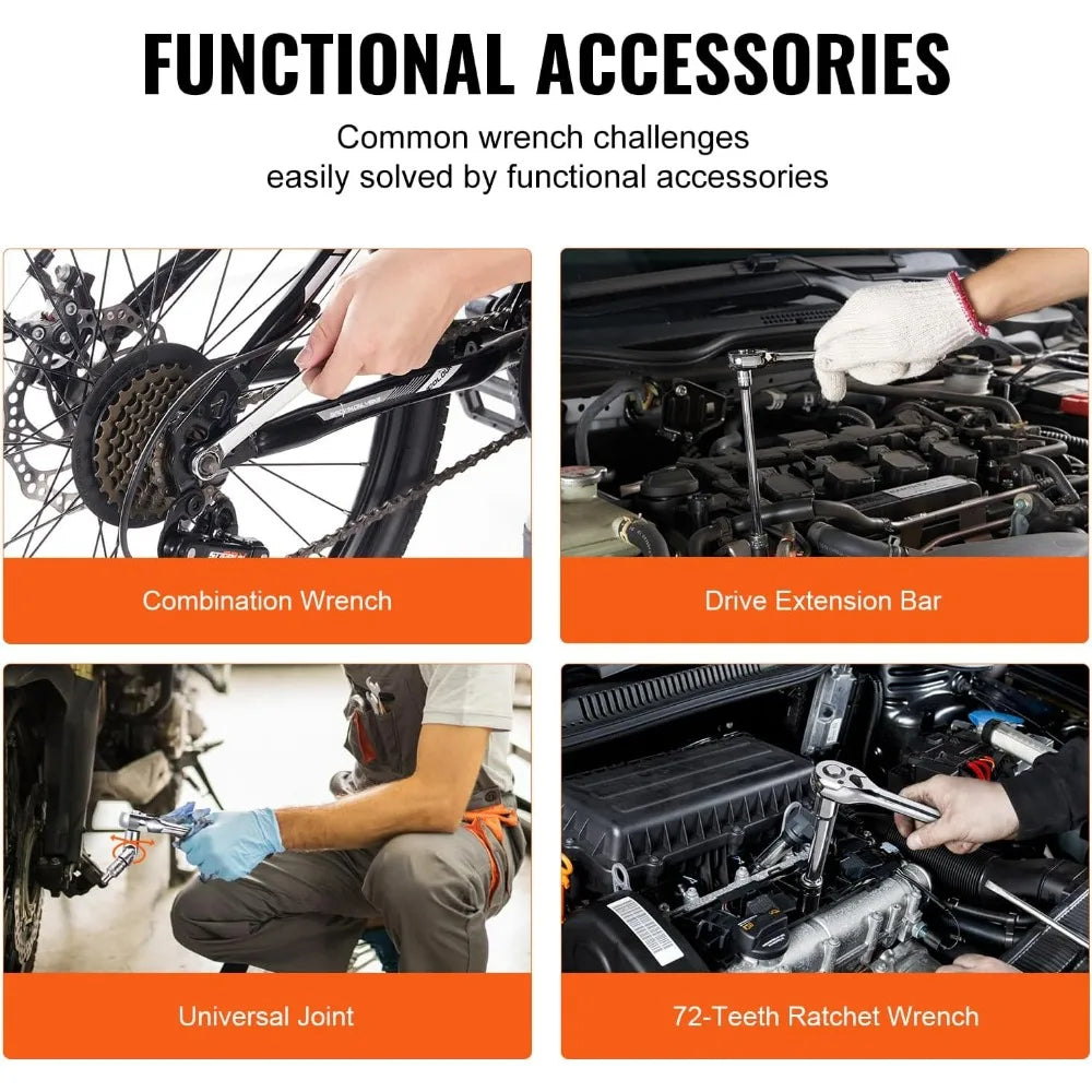 Complete 450-Piece Mechanics Tool Kit with 1/4, 3/8, and 1/2 Drive Deep and Standard Sockets in SAE and Metric