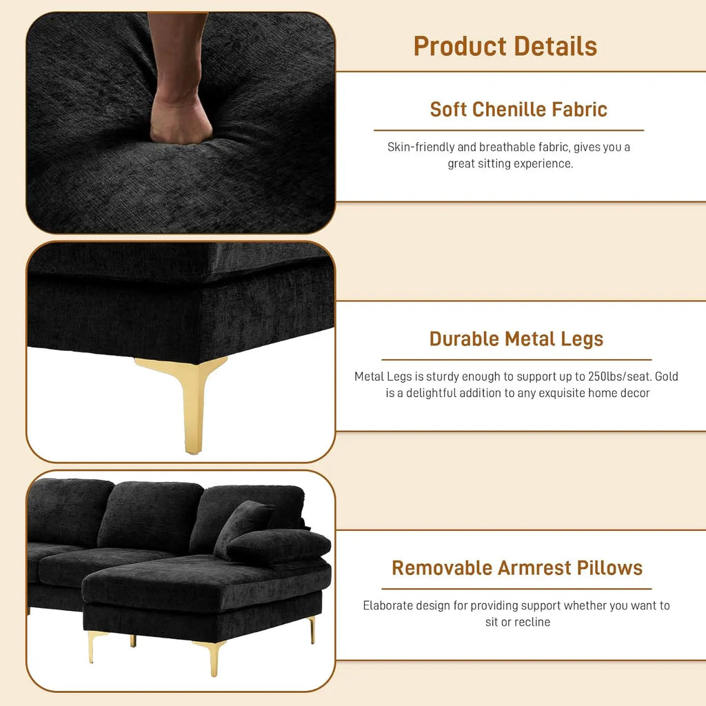 112" Cloud Sectional Sofa with Extra Deep Seat, U- Shaped Sectional Couches for Living Room 4 Seater Chenille Sofas & Couches Modern