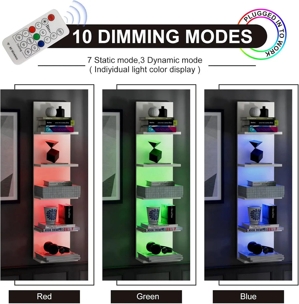 5-Tier Wall Shelf Unit with RGB Light, Floating Shelf for Wall Storage, Wall Mounted Vertical Display Shelf for Any Room