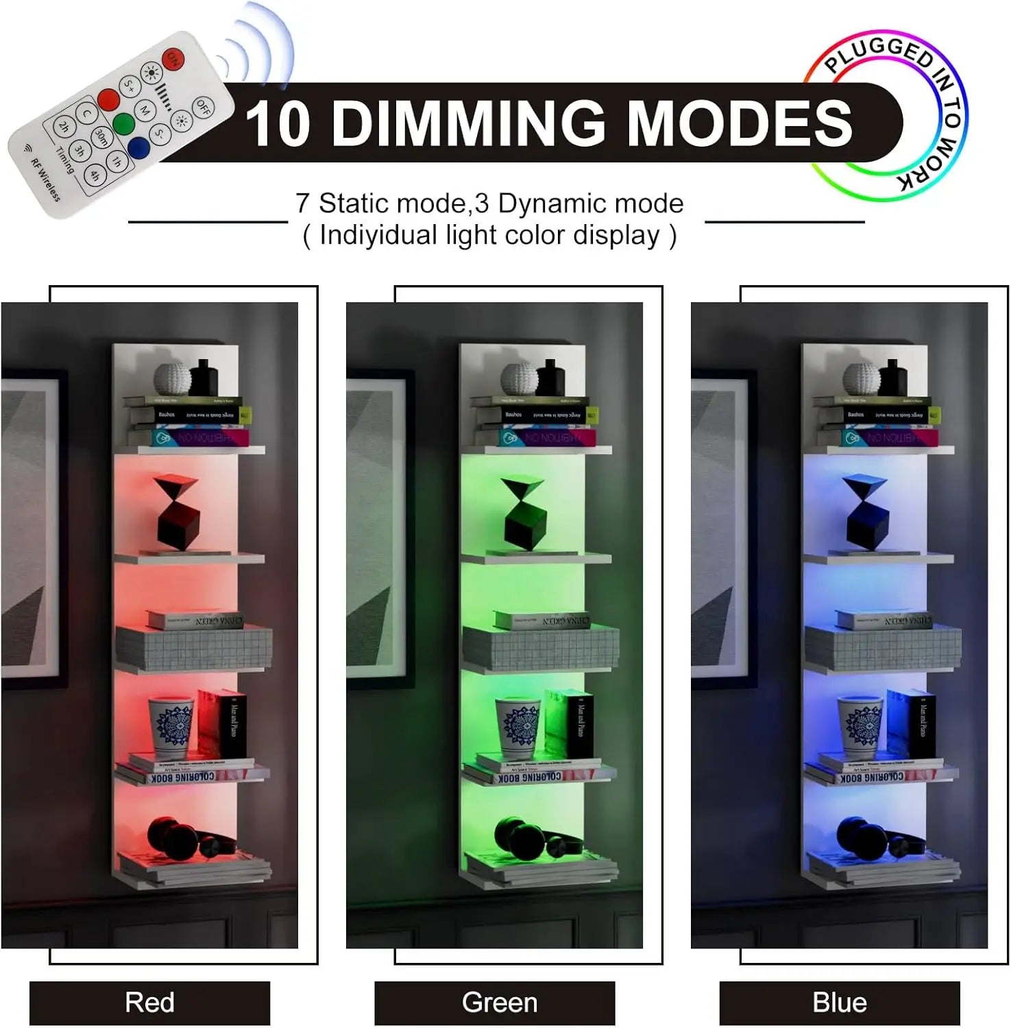 5-Tier Wall Shelf Unit with RGB Light, Floating Shelf for Wall Storage, Wall Mounted Vertical Display Shelf for Any Room