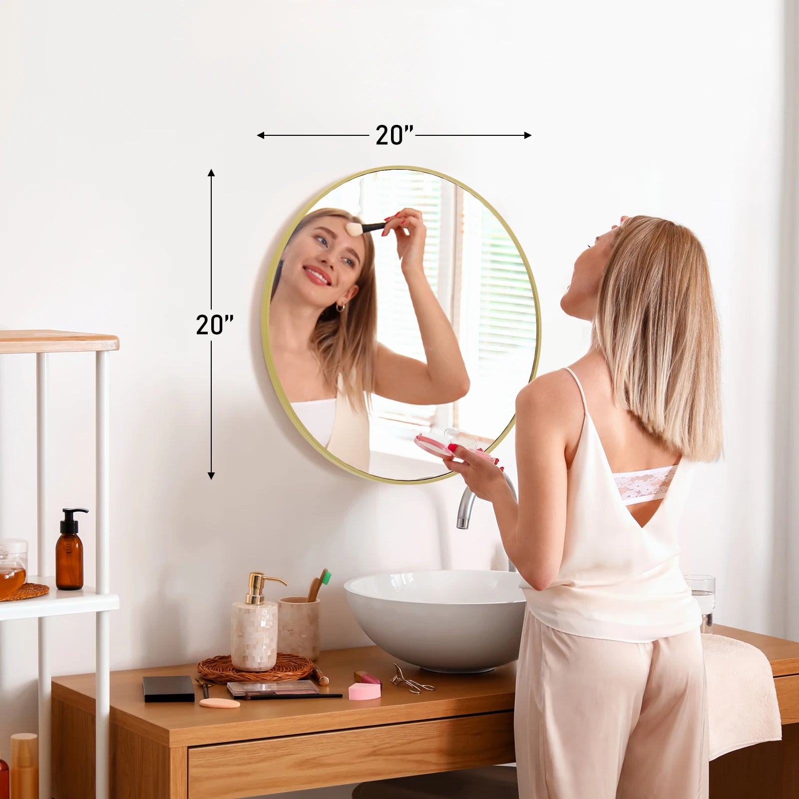 30 Inch Large Gold Round Vanity Framed Mirror for Wall/ Matte Metal Framed Modern Mirror/ Tempered Glass /Bedroom /Living Room