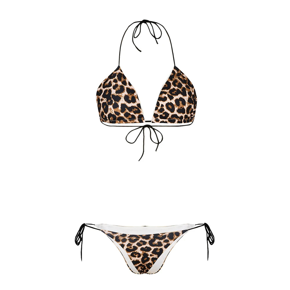 2 Pcs/Set Bikini Set Sexy Bikinis Bathing Suit/ Solid Color/ Halter Neck Strap/ Thong Women Swimsuit Set for Beach Swimwear