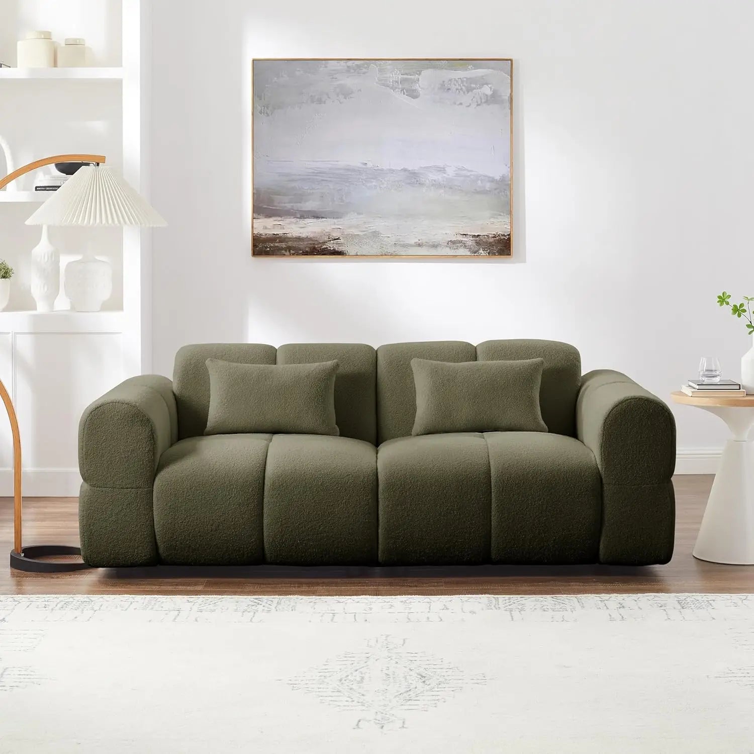 80" Upholstered 3-Seater Boucle Couch | Comfy Deep Seat Lambswool Cloud Sofa | Modern Oversized Loveseat for Living Room