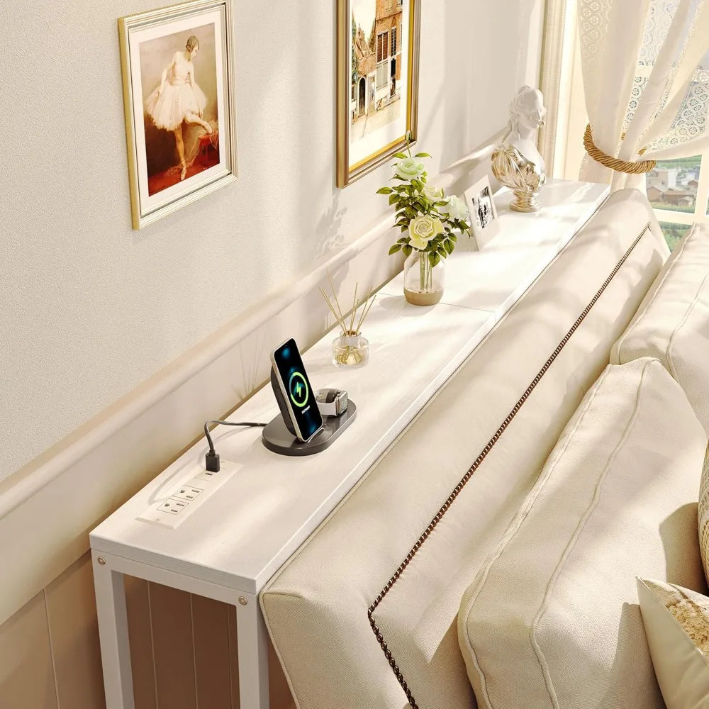 Console Table with Outlet, 63" Sofa Table with Charging Station, Narrow Entryway Table, Skinny Hallway Table, Behind Couch