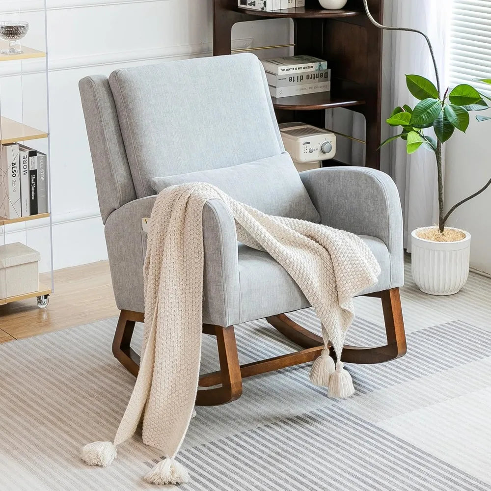 COCO DESIGN Rocking Chair Nursery Indoor with Thick Cushion, Modern Design for Living Room, Bedroom, Durable Wooden Frame