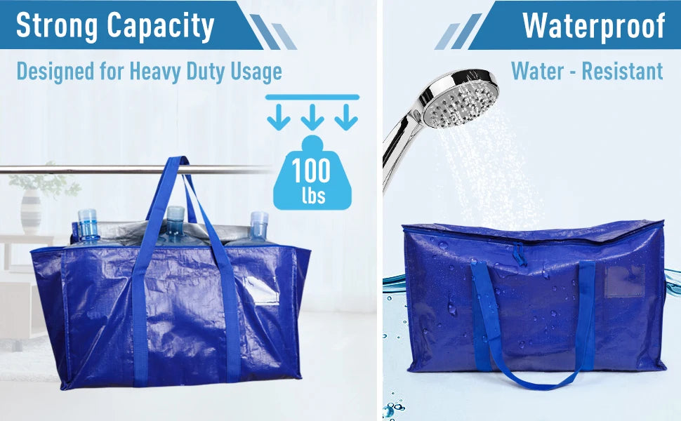 6 Pack Extra Large Moving Bags/ Heavy Duty with Zippers & Carrying Handles, Durable Storage Bags/ Moving Boxes for Closet Organize