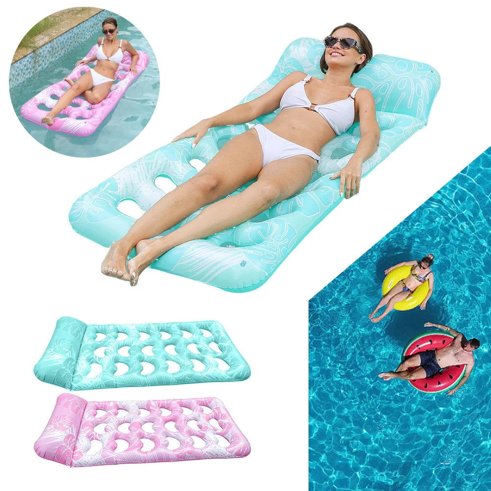 Inflatable Pool Float Lounger with Headrest Hammock Recliner Chair Portable Swimming Pool Air Mattress for Swimming Pool Party