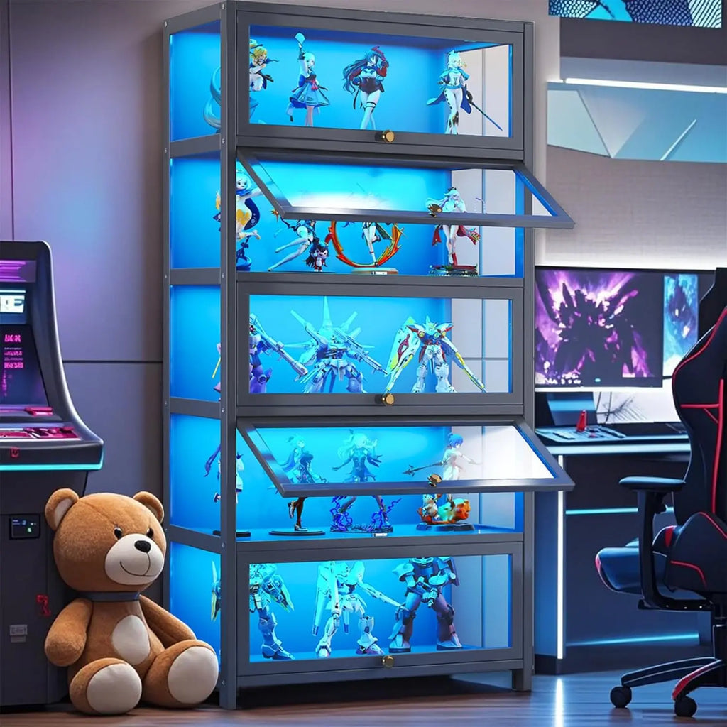 5-Tier Display Cabinet with Acrylic Glass Doors, Display Cases for Collectibles, Toy Organizer Rack & Kids Bookcase