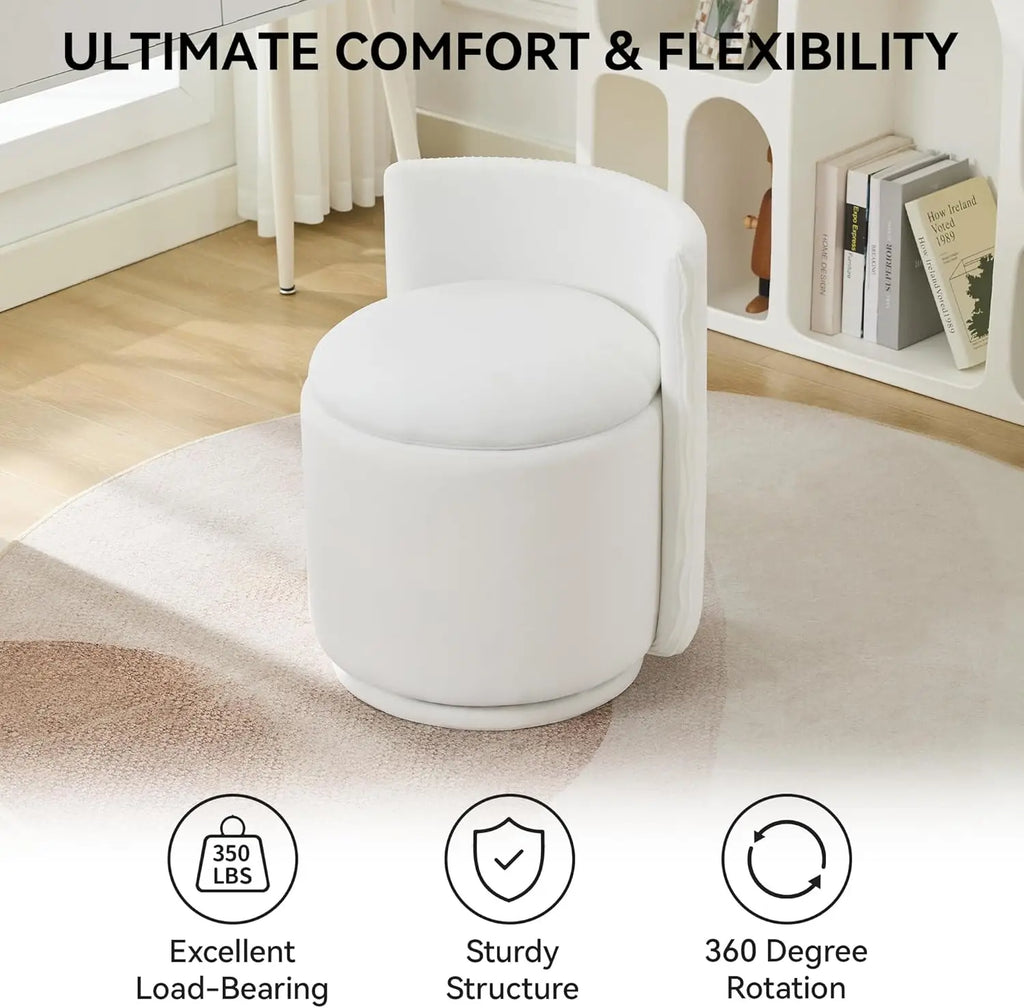 Velvet Vanity Chair with Storage, 360° Swivel Makeup Chair with Wave Back, No Assembly/ Small Accent Stool