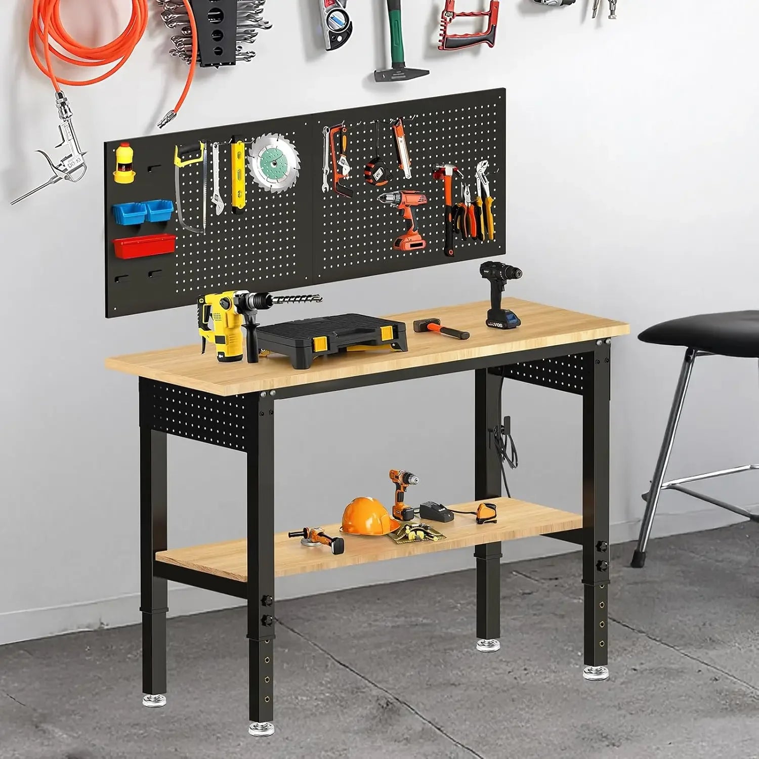 Customizable Adjustable Height Work Bench 48×24 Workbench for Garage with Under Table Shelf Heavy Duty