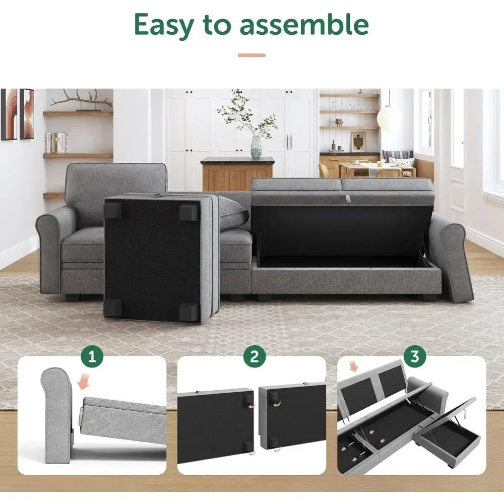 Storage-Enabled Convertible Sectional Sofa with 6 Seats and Reversible Chaise for U-Shaped Living Room Arrangement