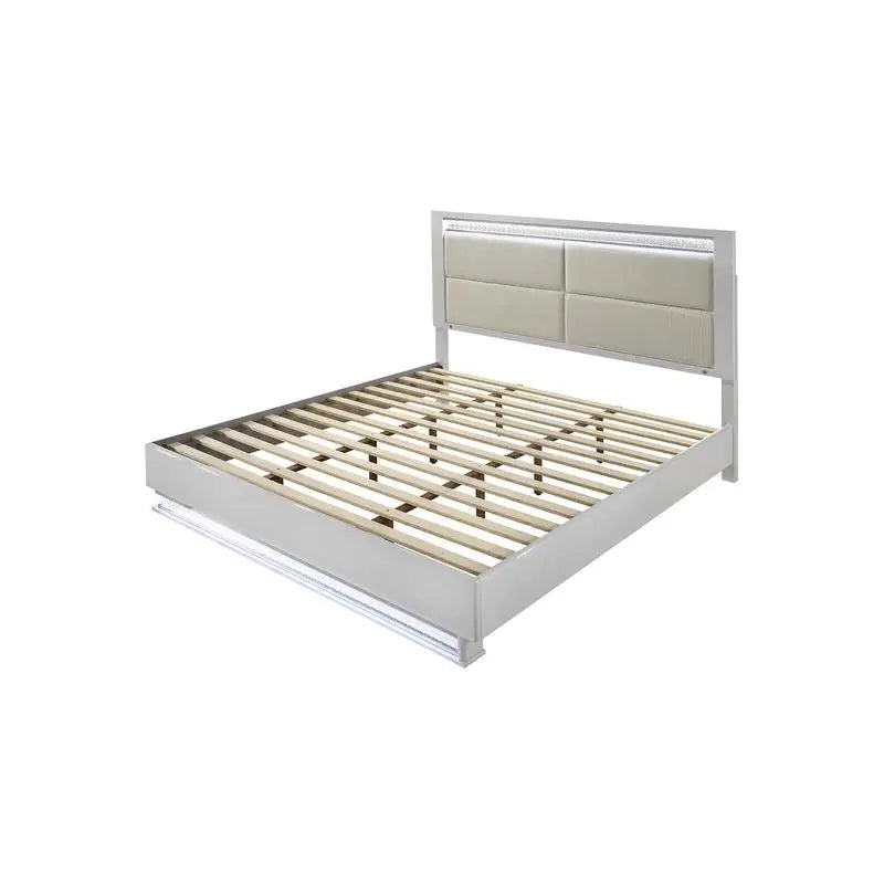 Modern 4-Pc King Bed Set with LED Headboard, Wood Construction in White Finish