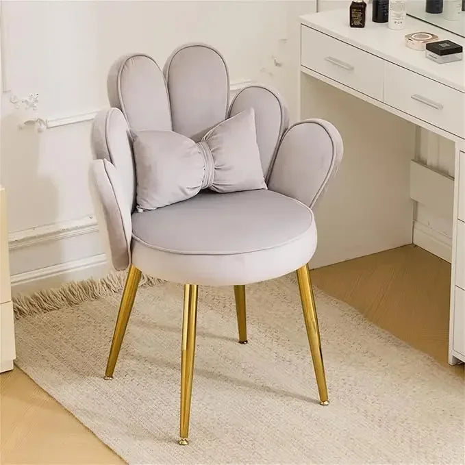 Petal Makeup Vanity Chair -Cute Girls Desk Chair, Modern Dining Chair, Velvet Pink