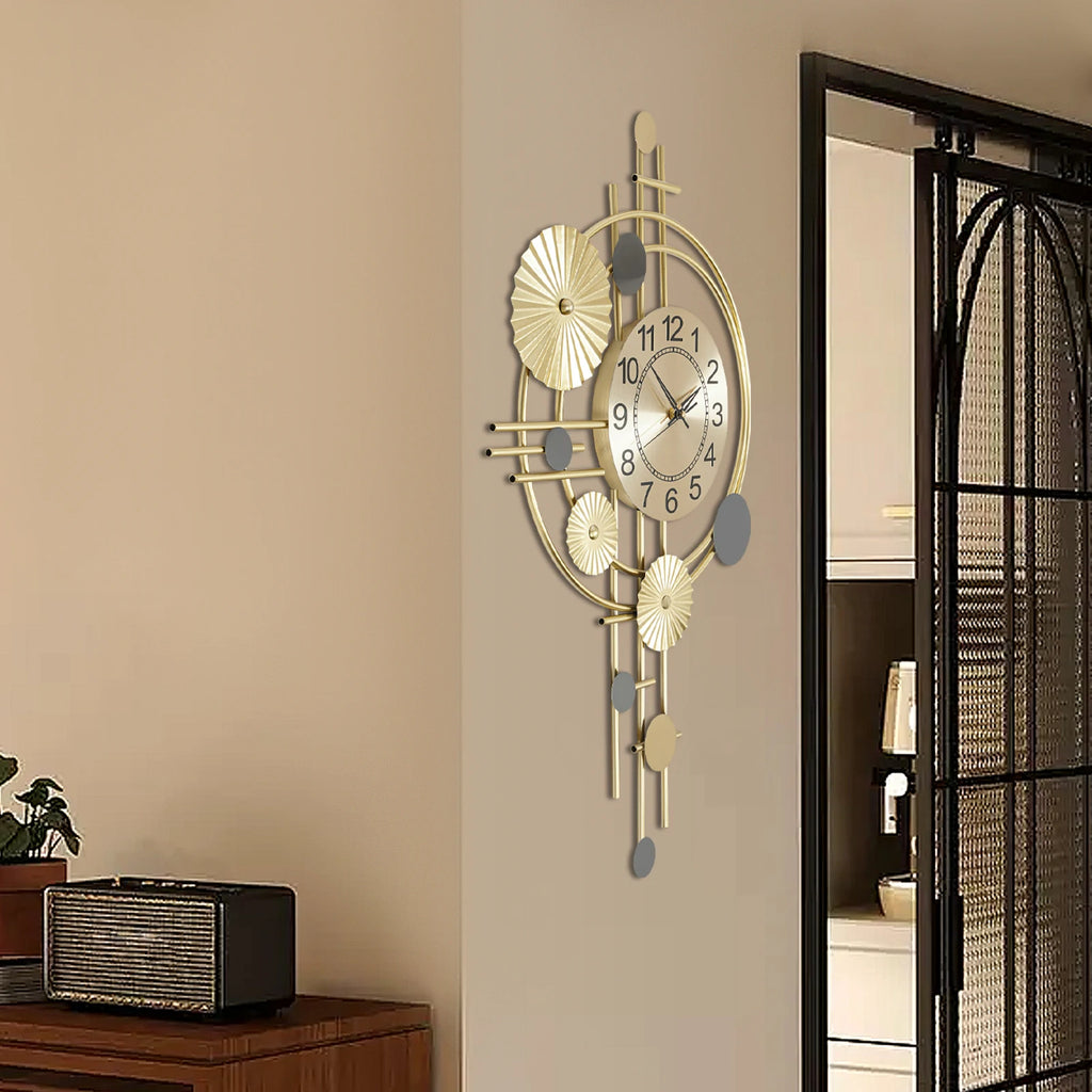 45x78cm Decorative Art Wall Clock Silent Non Ticking for Living Room Bedroom Kitchen Office Indoor Decor Modern Gold