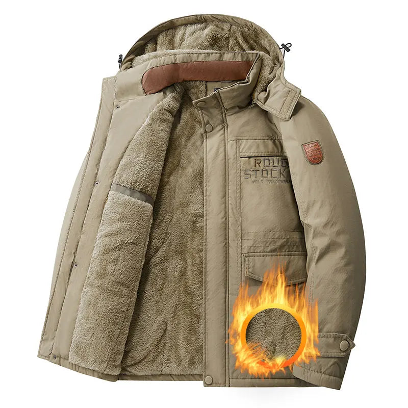 Thick Coat Winter/ Outdoor Running/ Sports/ Windproof/ Warm Fleece Hooded Cargo Jacket/ Men Removable Hood/ Thick, Warm Fleece Jacket