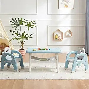 Customizable-Kids Table And 2 Chairs Set, Large Built-in Storage, Montessori Toddlers Table And Chairs Set, Kids Activity Table