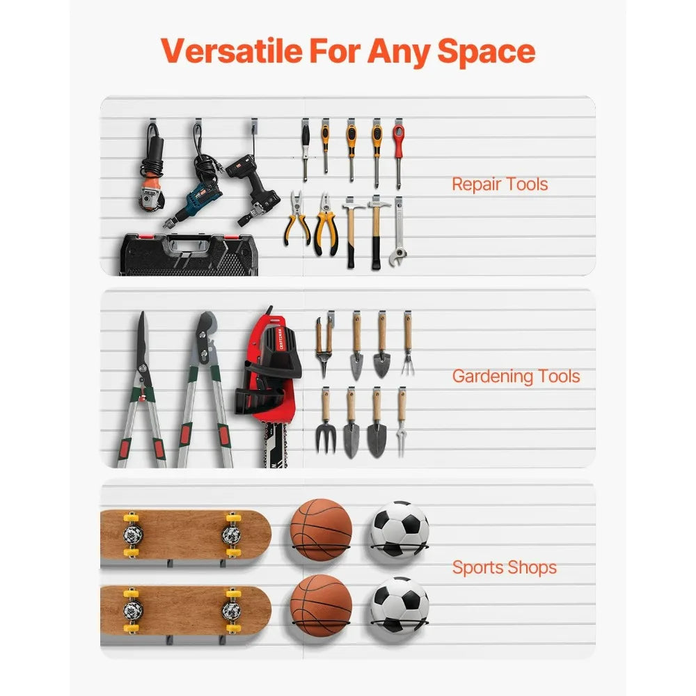 PVC Slatwall Panel Set, 8 Feet by 4 Feet, White, Easy Install Garage Slatwall without Accessories