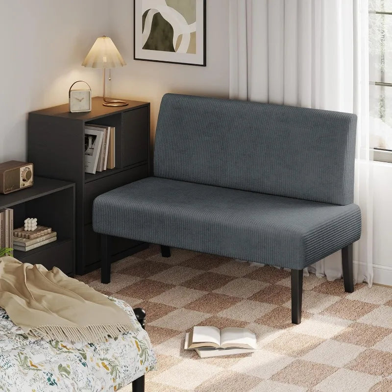 Small Comfy Sofa Mini Loveseat Couch 2-Seater Armless Sofa Chair, for Small Spaces Living Room,Bedroom,Dorm,Office, Dark Grey