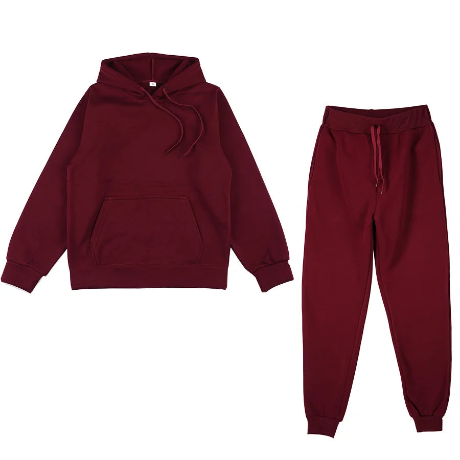 Two Piece Set Casual Fleece Tracksuit Women Winter/ Women's Set/ Oversized Hooded Long Sleeve Hoodie/ Sport Pants