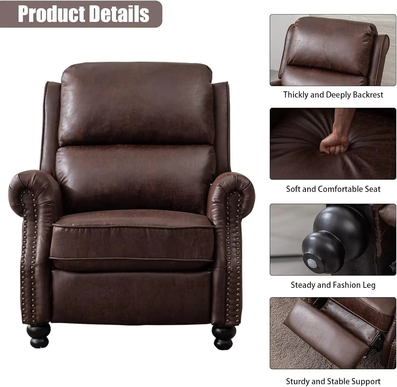 Pushback Recliner/ Faux Leather Armchair with Rivet Decoration