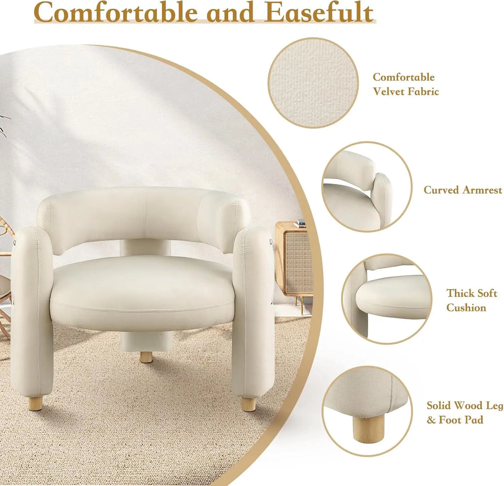 Accent Barrel Chair, Comfy Velvet Upholstered Armchair, Single Sofa Chair
