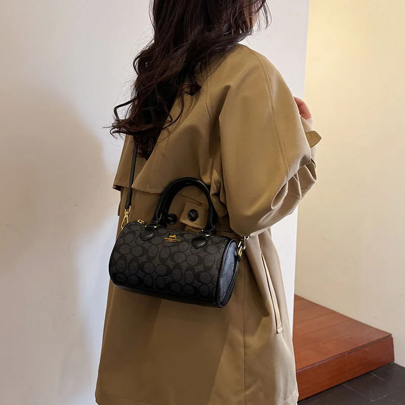Mini Vintage Boston Bag - Women's Quilted Pillow Shoulder Bag, Retro Monogram Crossbody Purse & Stylish Handheld Bag