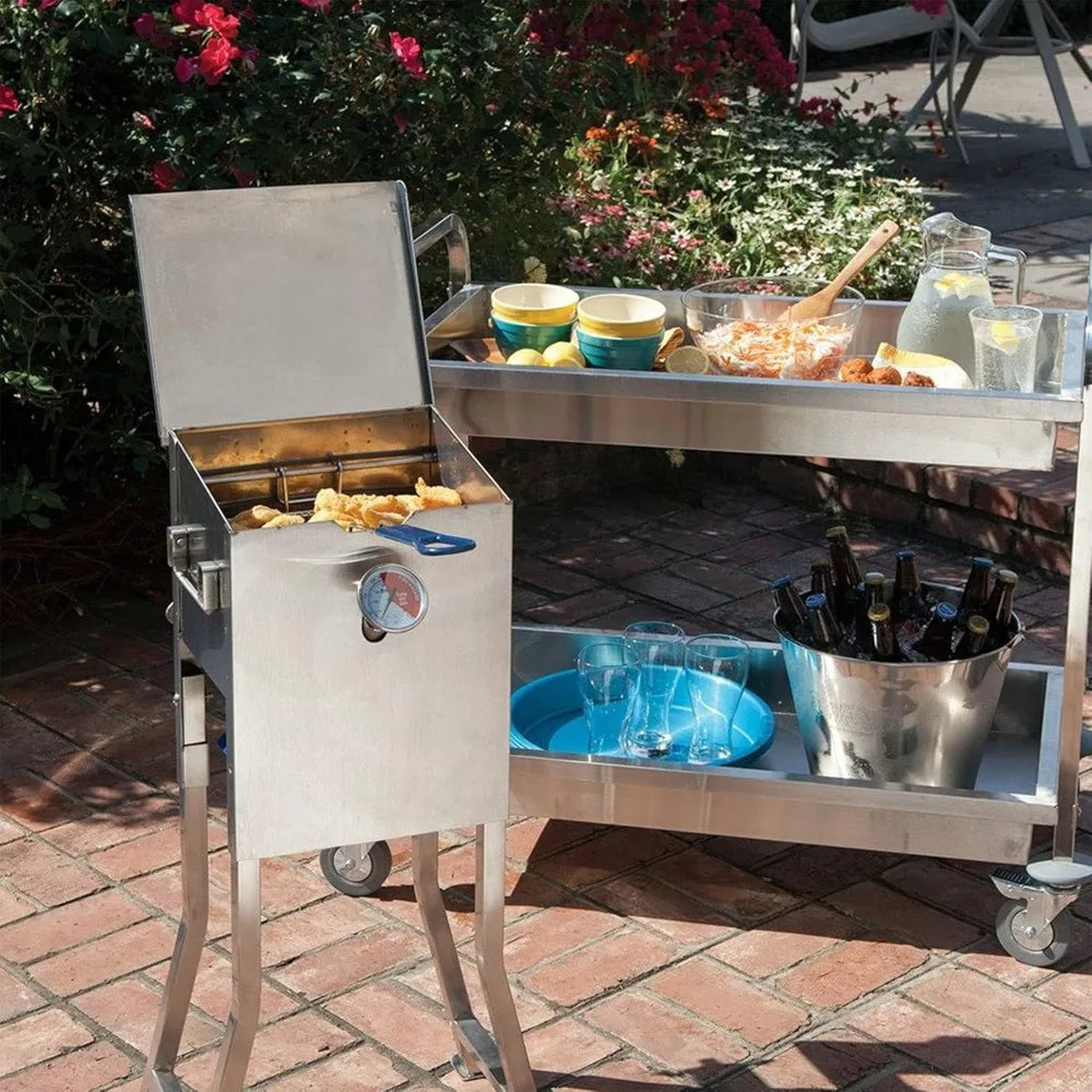 700-725 2.5-gal Stainless Bayou Fryer/Freestanding or Table Top: Includes Stainless Mesh Basket, Fry Thermometer, Drain Valve