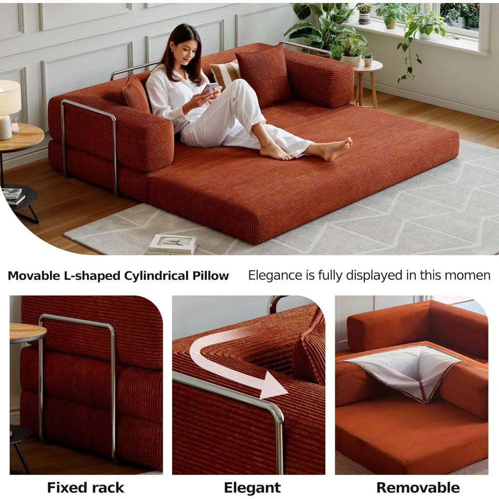Compressed Sleeper Sofa Bed, Convertible Floor Boneless Couch, Comfy Pillow, Modular Modern Corduroy Sofa for Living Room Bed.