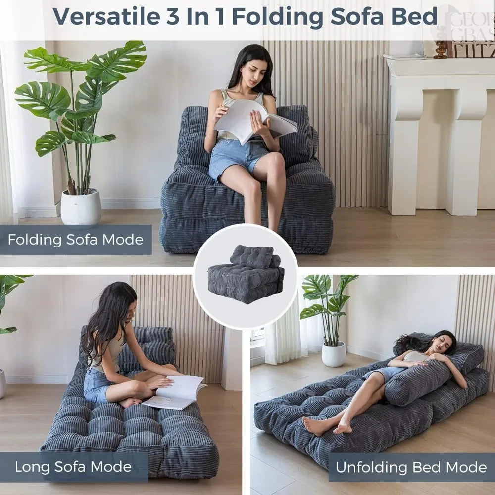 Best-Folding Sofa Bed, Convertible Sleeper Chair With Pillow Foldable Mattress With Back Support, Portable Fold Out Chair