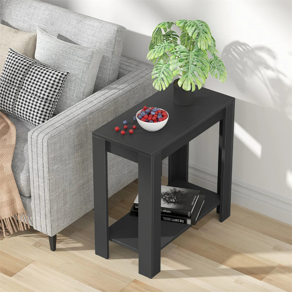 Narrow Sofa Side Table with 2-Tier Open Storage Spaces/ Modern Living Room/ Offices/ End Table Nightstand for Bedroom