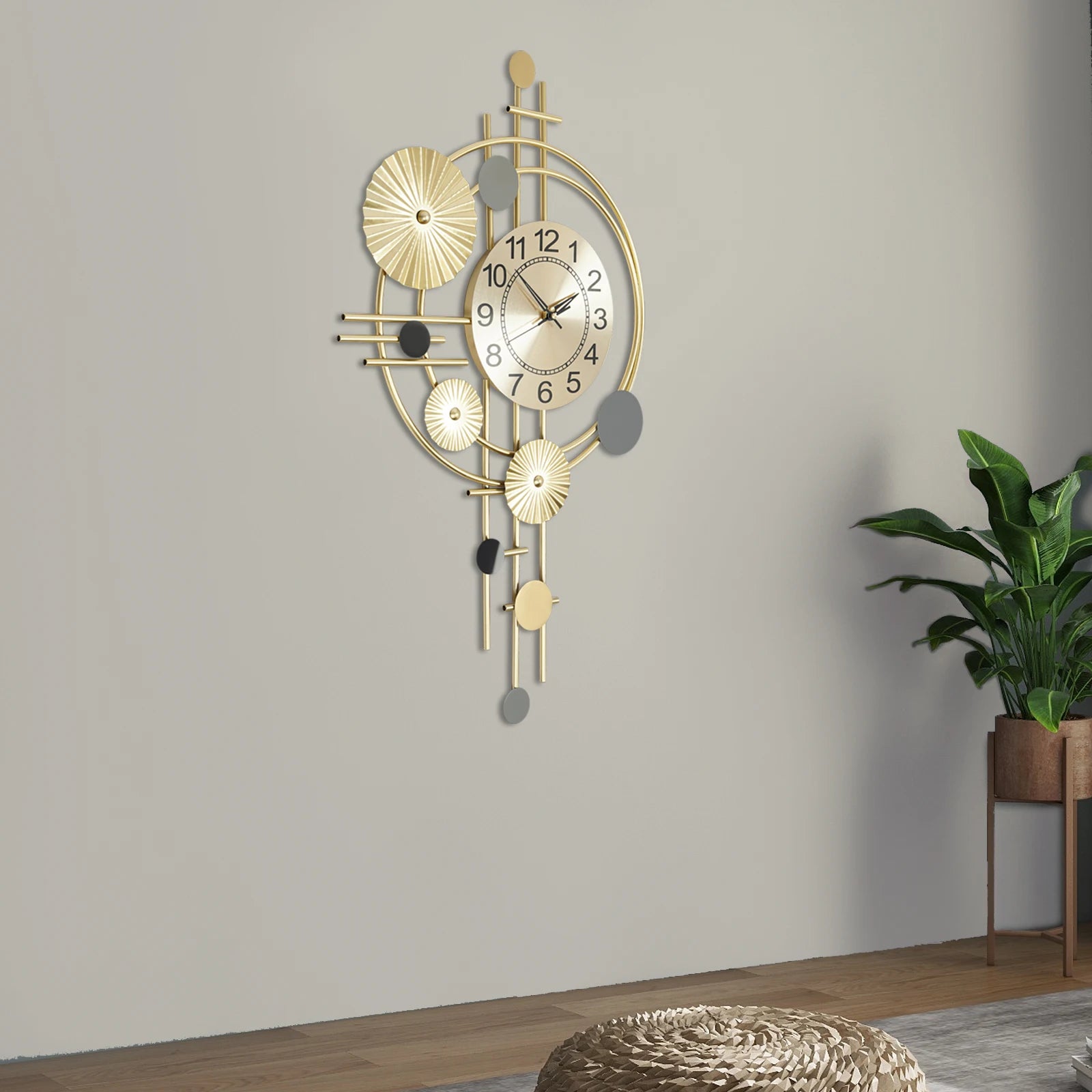 45x78cm Decorative Art Wall Clock Silent Non Ticking for Living Room Bedroom Kitchen Office Indoor Decor Modern Gold