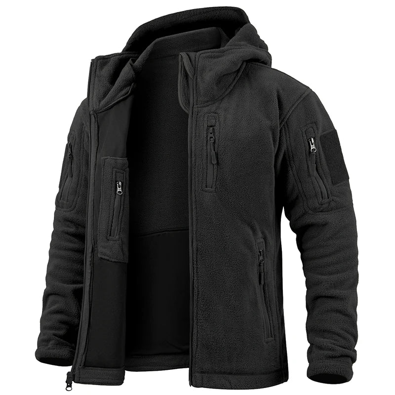 Men's Tactical Fleece Jacket Winter- Warm, Full Zip Military Hoodies/ Multi-Pockets Hiking, Hunting, Outdoor Coats