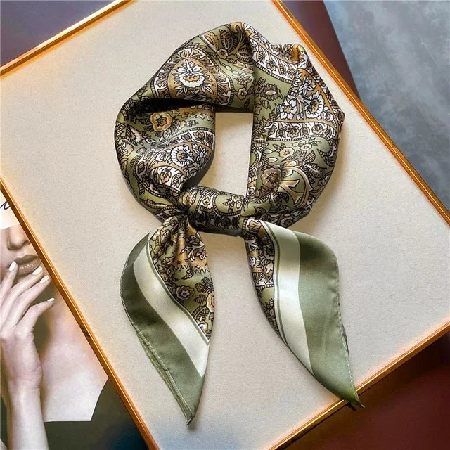 Luxury Silk Scarf/ Neckerchief/ Women's Silk Square Scarf/ Purse Scarf for Women Designer Silk Headscarf