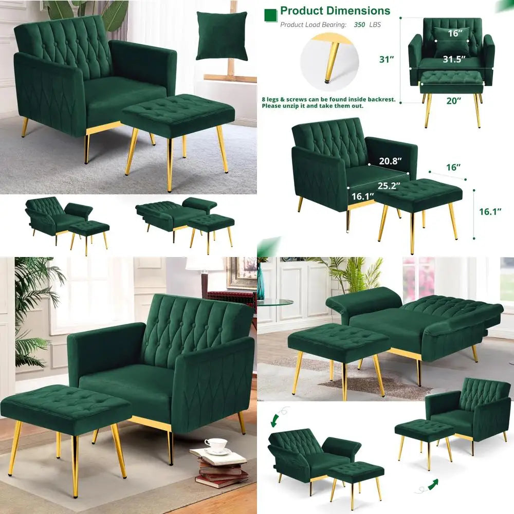 Upholstered Reclining Chair/Ottoman with Adjustable Armrests and Back, Button-Tufted Relaxation Seat