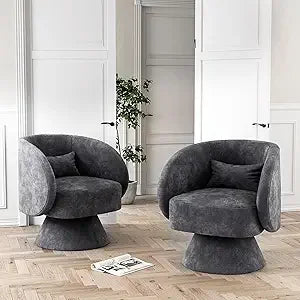 Swivel Barrel Chair, 360 Degree Modern Small Round Boucle Sherpa Swivel
