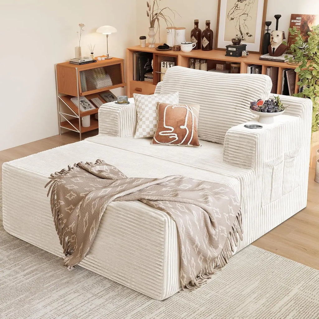 Oversized Chaise Lounge Chair, Cloud Couch with Fluffy Upholstered, Deep Seat Sleeper Sofa Bed