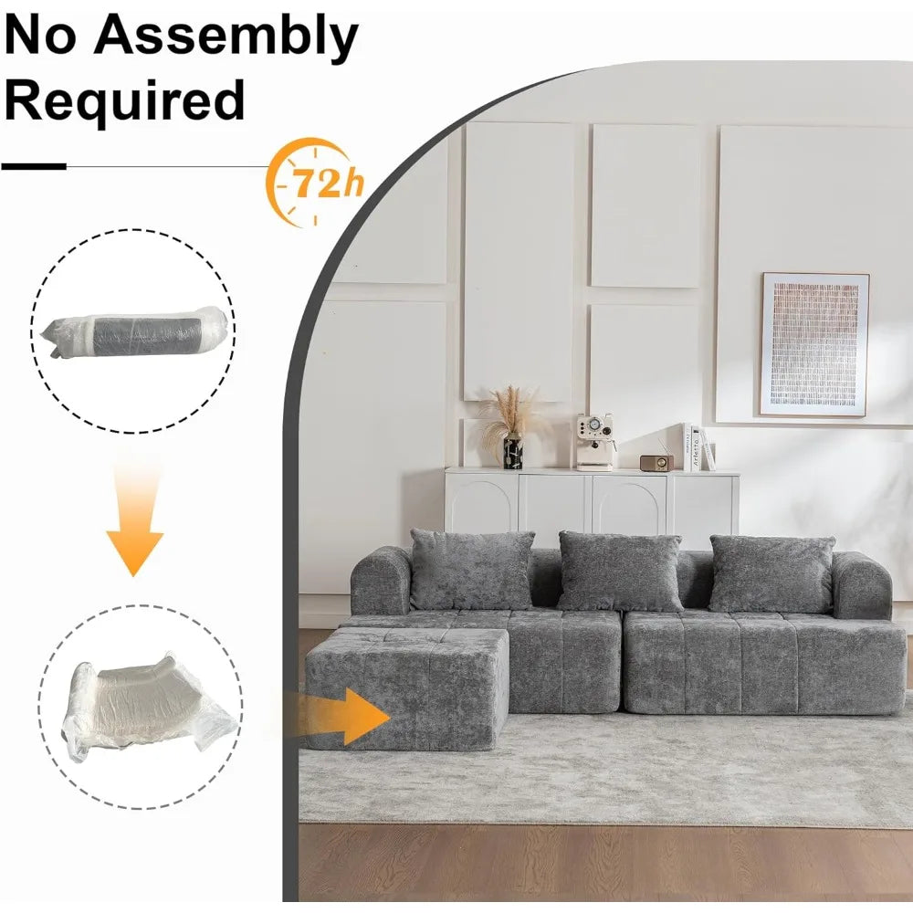 Contemporary Cloud-Inspired Modular Sectional Sofa, L-Shaped Couch with Plush Deep Seating and Ottoman