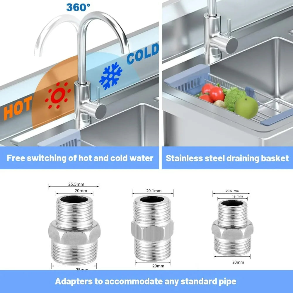 Stainless Steel Freestanding Laundry Sink with Single Bowl, Hot/Cold Water Connections, Workbench, and Storage