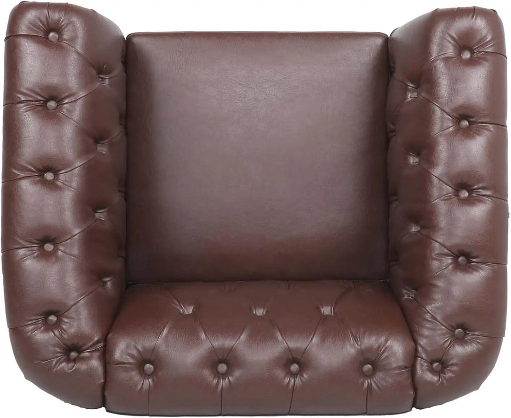 Leather Chesterfield Chair, Mid-Century Modern Single Sofa Chair, Tufted Upholstered Rolled Armchair