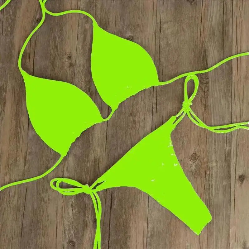 Bikini Sexy Swimsuits Swimwear Swimming Suit for Women Hanging Neck Tie Up Bikini Solid Color Sexy Split Strap Swimsuit Set