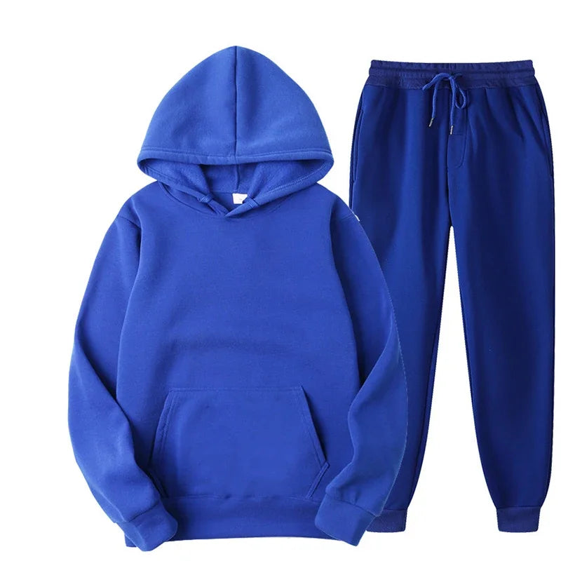 Men/ Women Tracksuit Hoodies/ Casual Solid Color /Thick Pullover and Long Pant 2-piece Set Men/Women Fleece Jogger Sports Suit