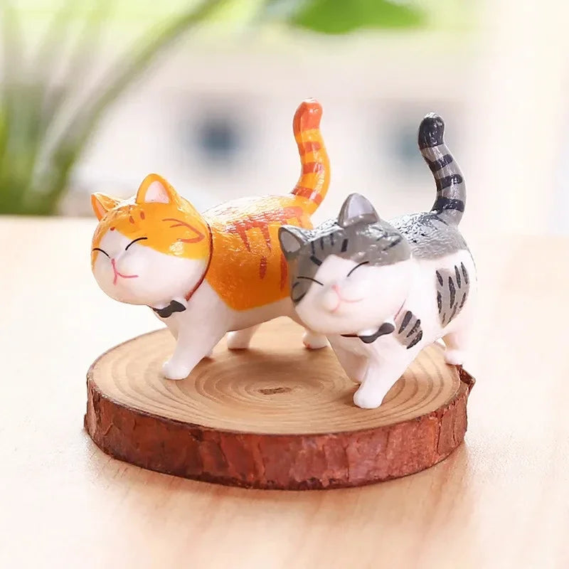 9pcs Cute Cat Ornaments Set, Kawaii Desktop Decor for Home Office, Mini Cat Figurines with Bell, Perfect Birthday Gift