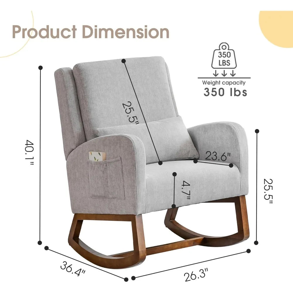 COCO DESIGN Rocking Chair Nursery Indoor with Thick Cushion, Modern Design for Living Room, Bedroom, Durable Wooden Frame