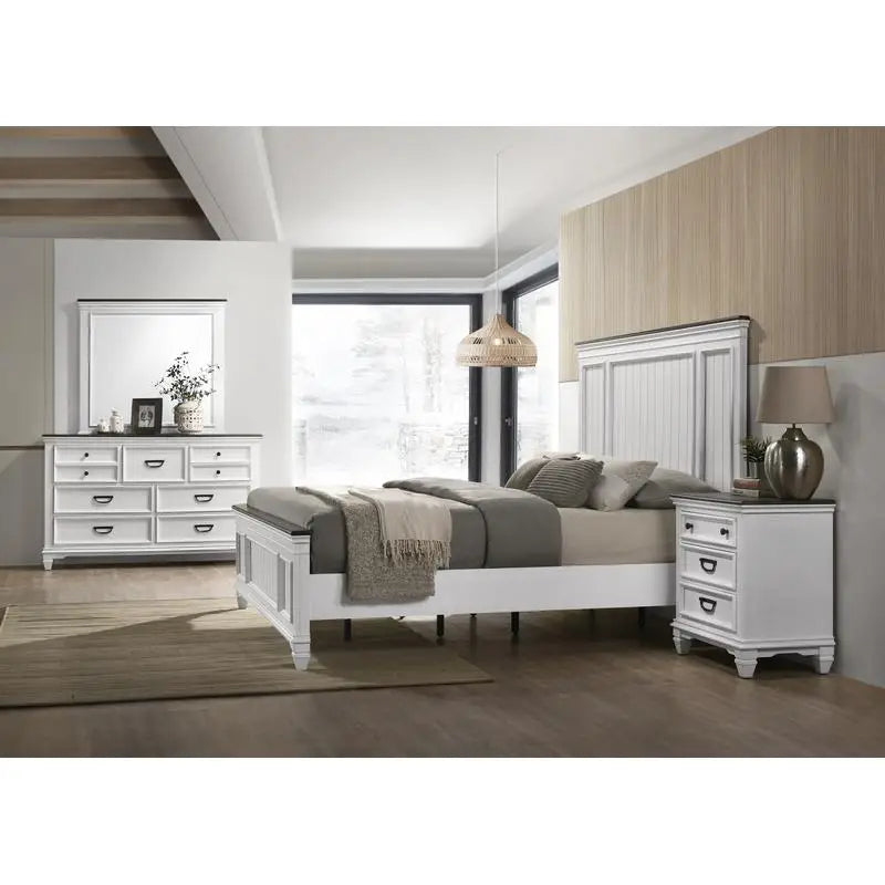 5-Piece Shiplap Panel King Bedroom Set with Bed, Dresser, Mirror, Nightstand, and Chest