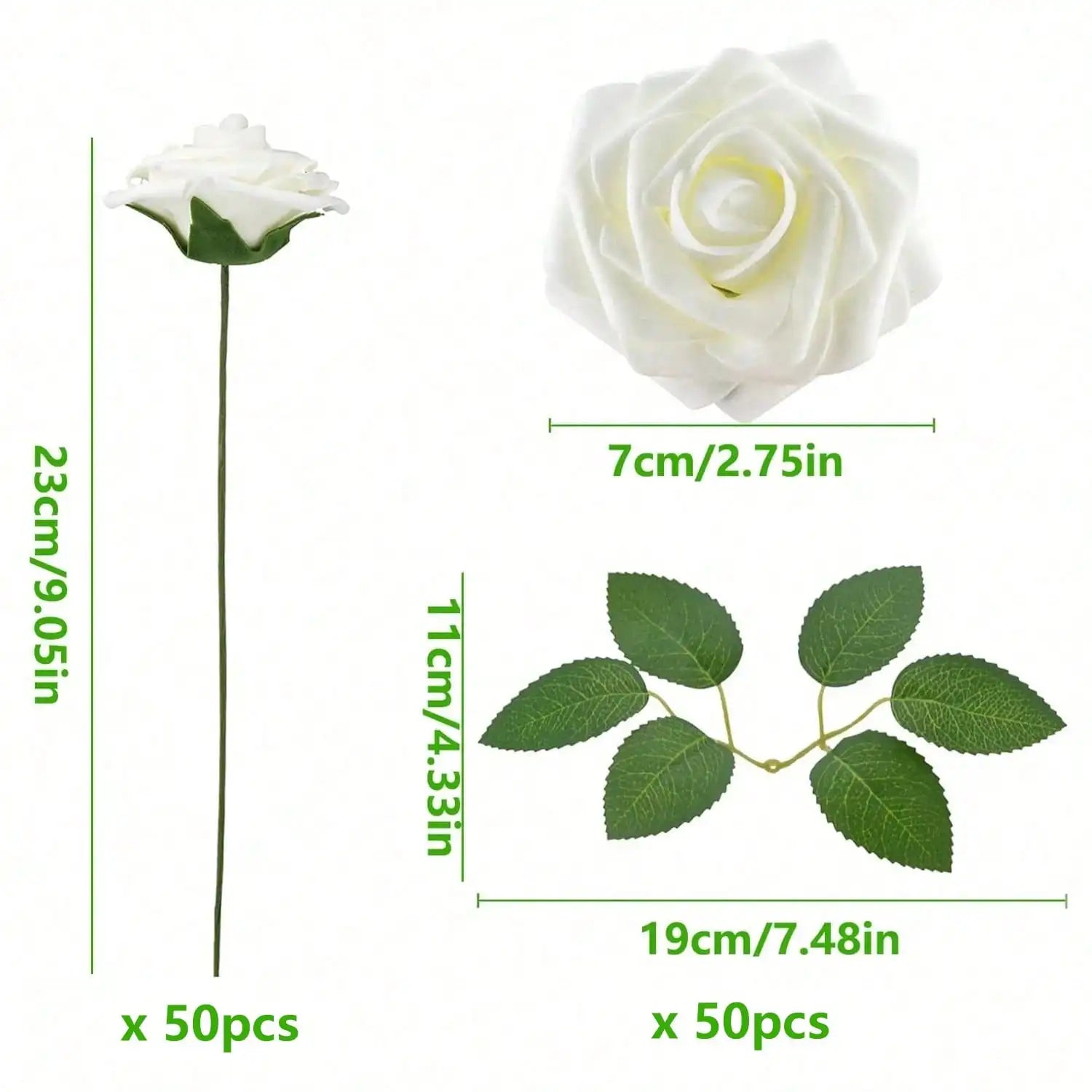 50/25/5 Pcs White Artificial Roses With Stems & 6 Corner Leaves, Realistic Fake Rose Flowers, DIY Wedding Bouquet, Bridal Gift, Table & Home Decor, Elegant Floral Arrangements, No Vase Needed