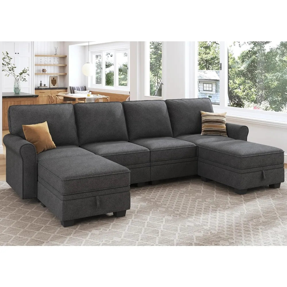 U-Shaped Sectional Sofa with Storage and Reversible Chaise