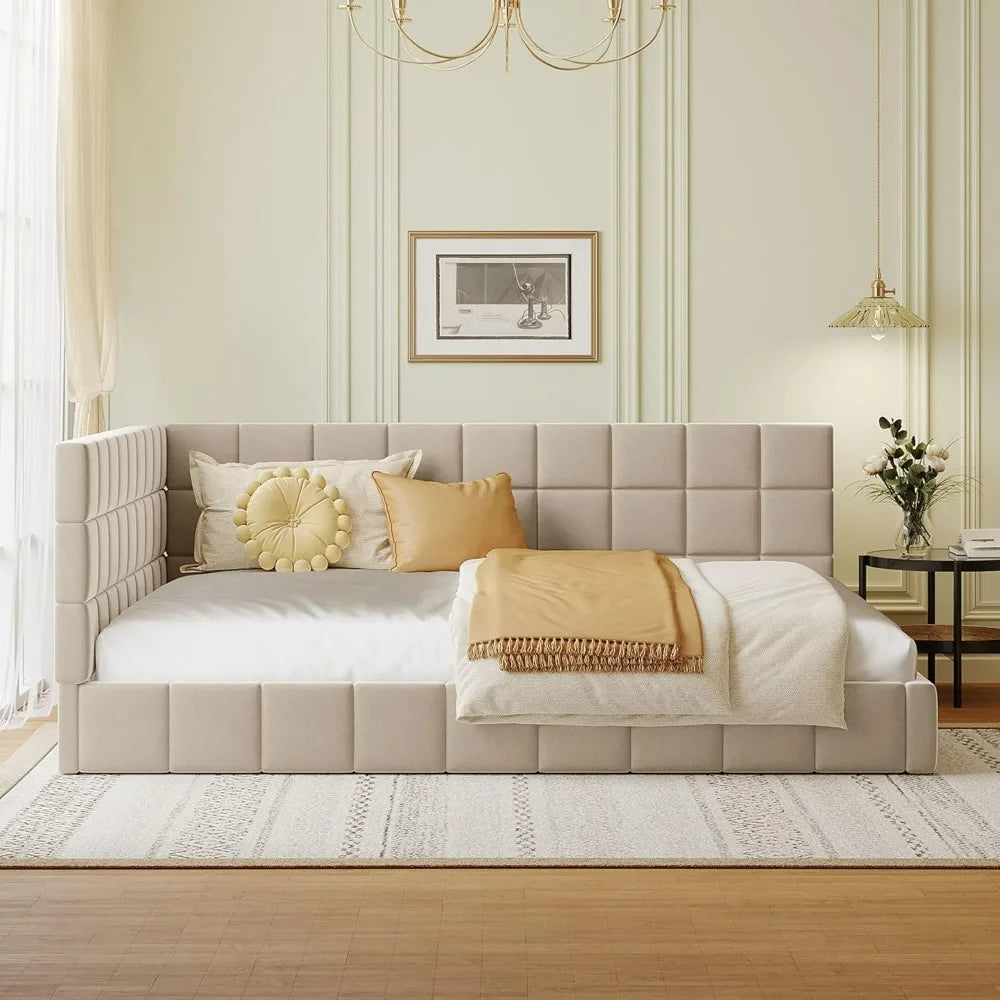 Full-Size Velvet Daybed with Armrests and Backrest, Sofa Bed Frame with Slats Kit for Guest Rooms, Bedrooms, Apartments
