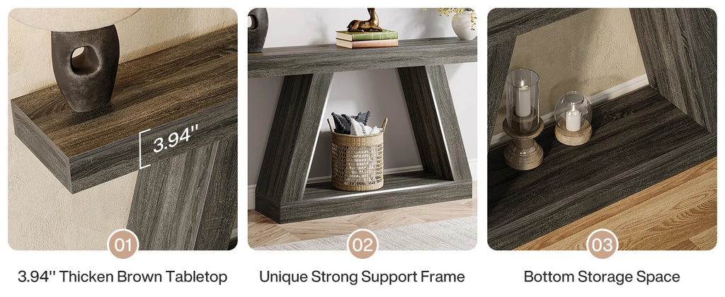 Tribesigns 55-Inch Rustic Console Sofa Table with Storage Industrial Wooden Entryway Table for Hallway Living Room