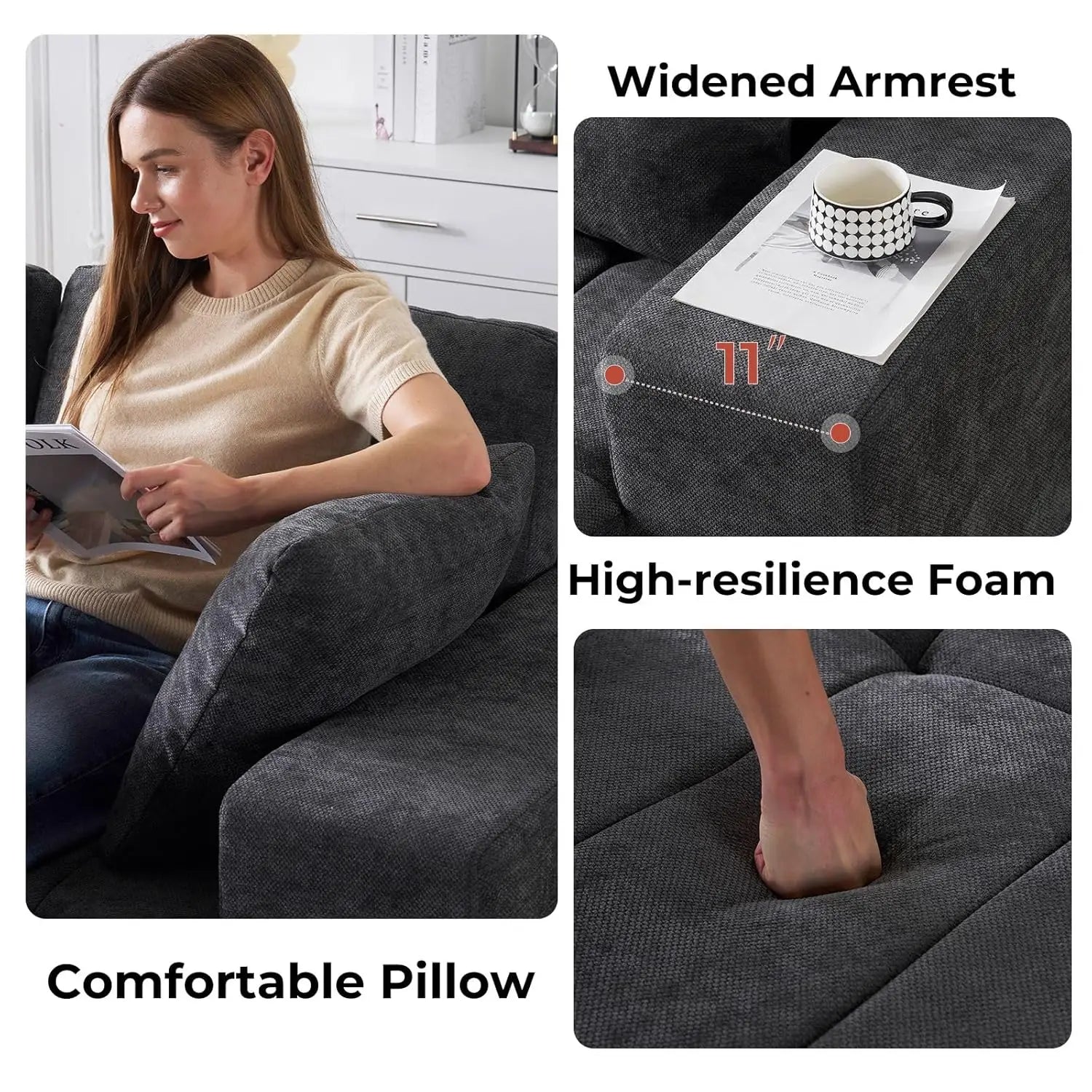 Cloud Modular Sectional Couch 105 Inch Chenille Boneless Couches Deep Seat Upholstered L-Shape Sofa with Chaise Customized